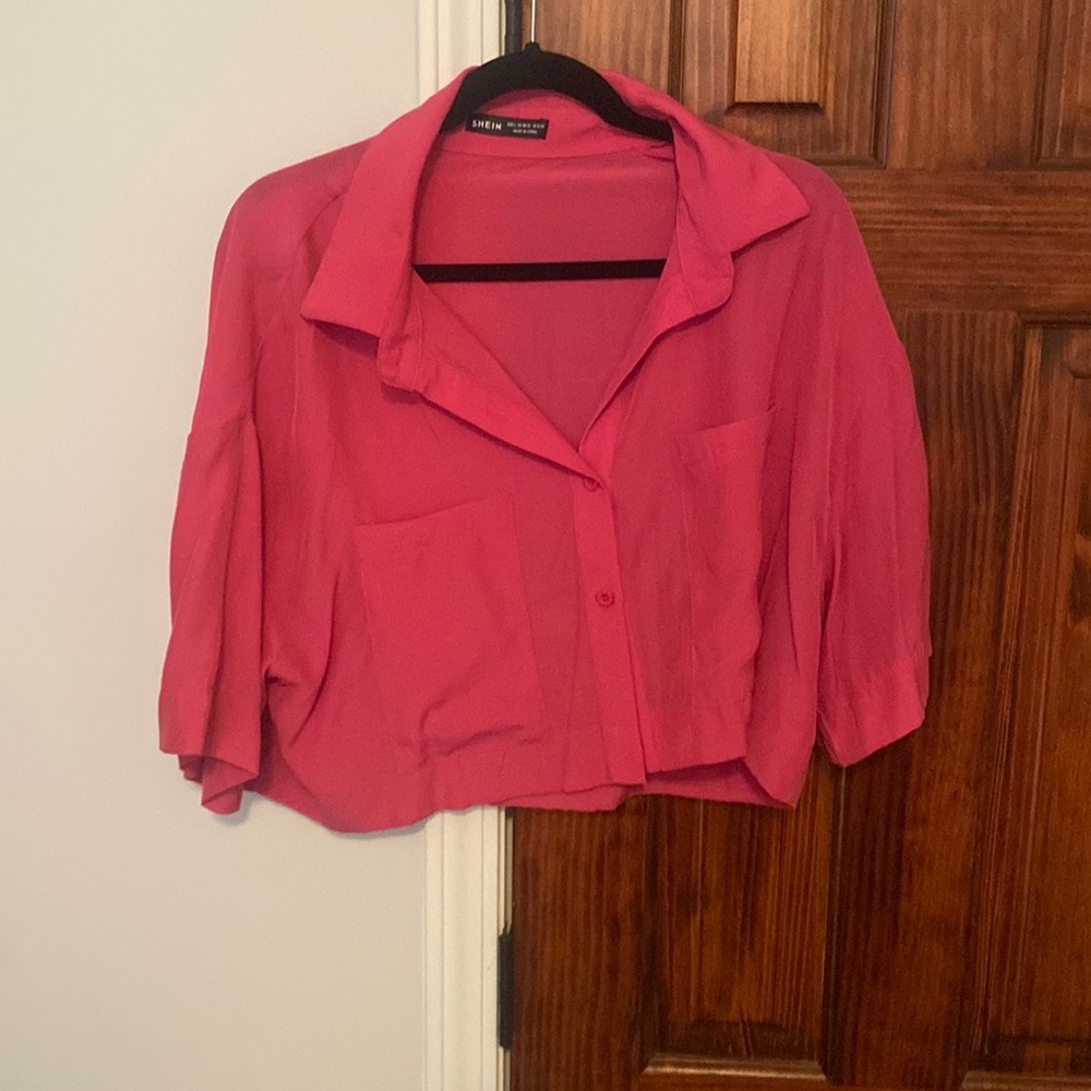 Pink SHEIN button up cropped top